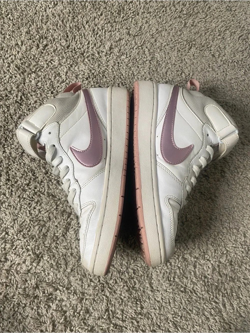 Nike Kids White and Pink High-Top Sneakers